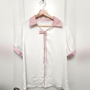 White Blouse with Pink Accents